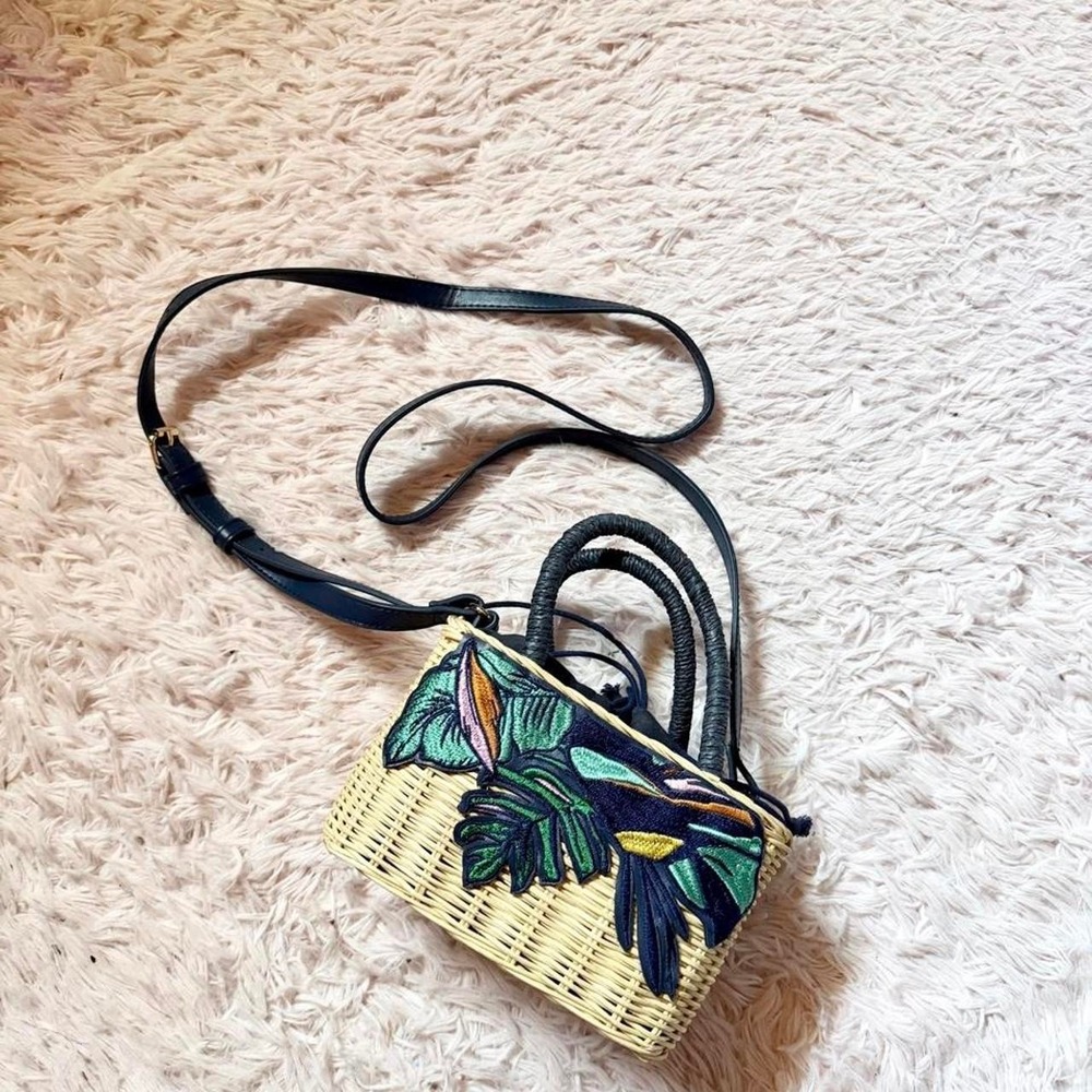 Woven Basket Rattan Embroidered Patches Hippie Earthy Boho Crossbody Clutch Bag